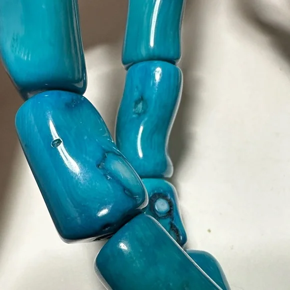 Blue Dyed Coral Studio Barse (Turquoise color) Necklace with Bead - Picture 10 of 12